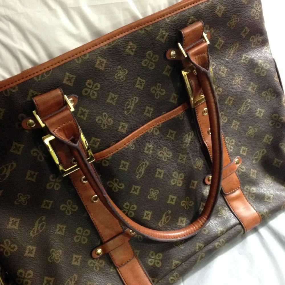 Heavy Duty Fashion Print Vintage Design Large Tote Zippered Bag, Exterior Pocket - Picture 11 of 16